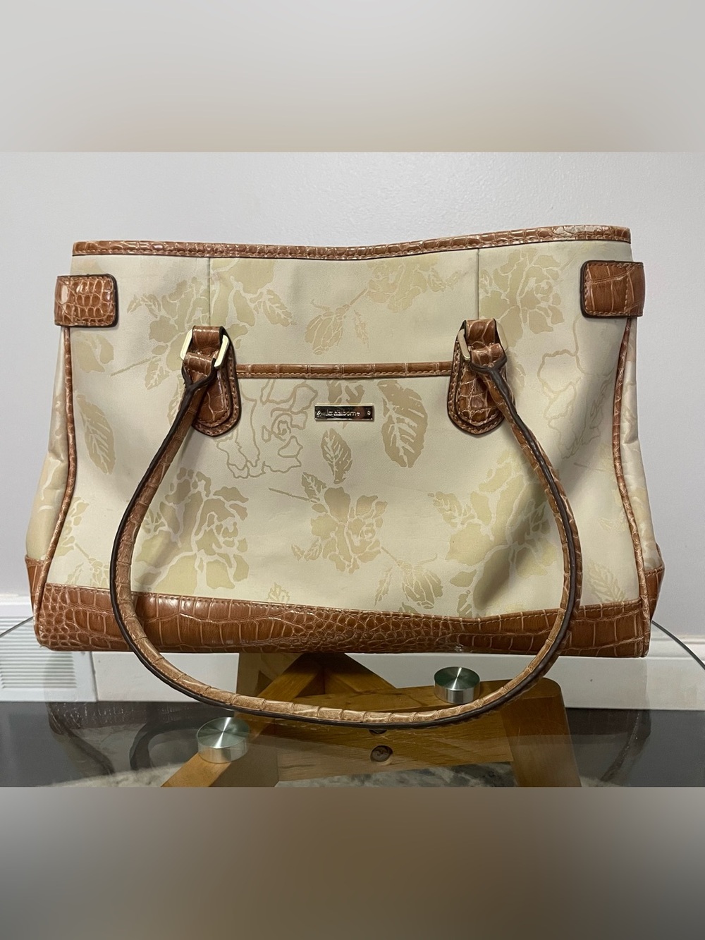 Liz Claiborne Large Floral Tote with Brown Trim - Women's Handbag